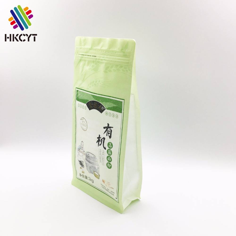 Custom Printed Eco Friendly Recycle Cotton Paper Bag For Flour Packaging With Pull Tab Ziplock Top