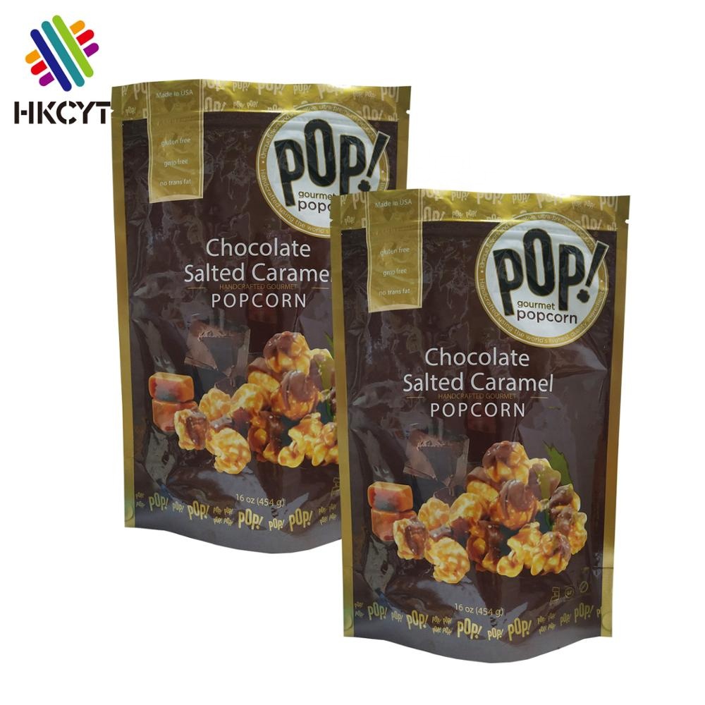 Custom printed smell proof food packaging stand up bag zip lock foil wholesale popcorn bags