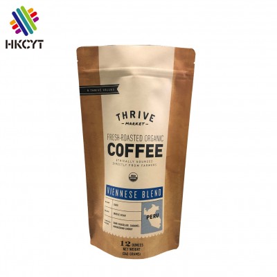 Custom printed plastic stand up kraft paper coffee pouches